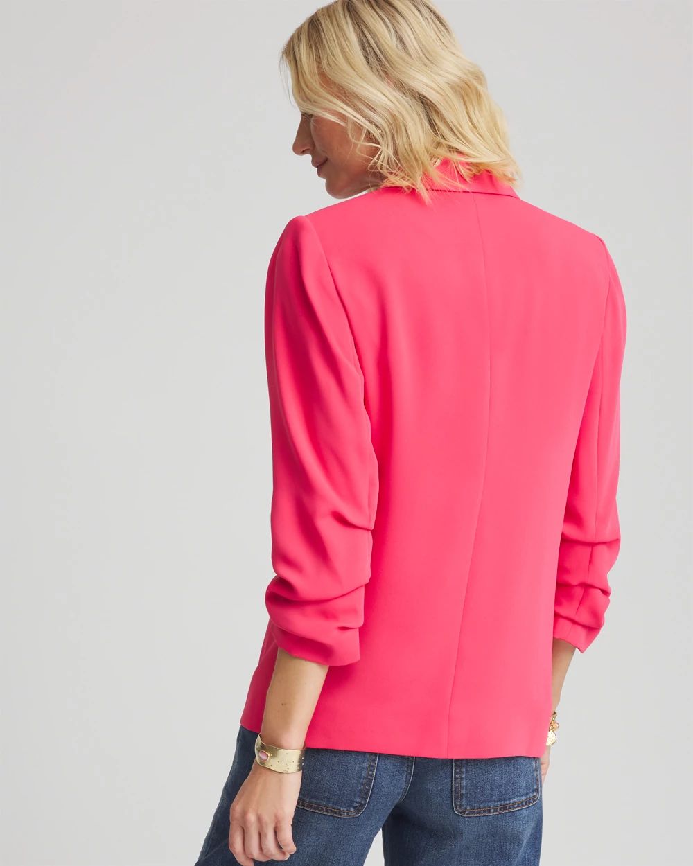 Notched-Lapel Ruched Sleeve Blazer