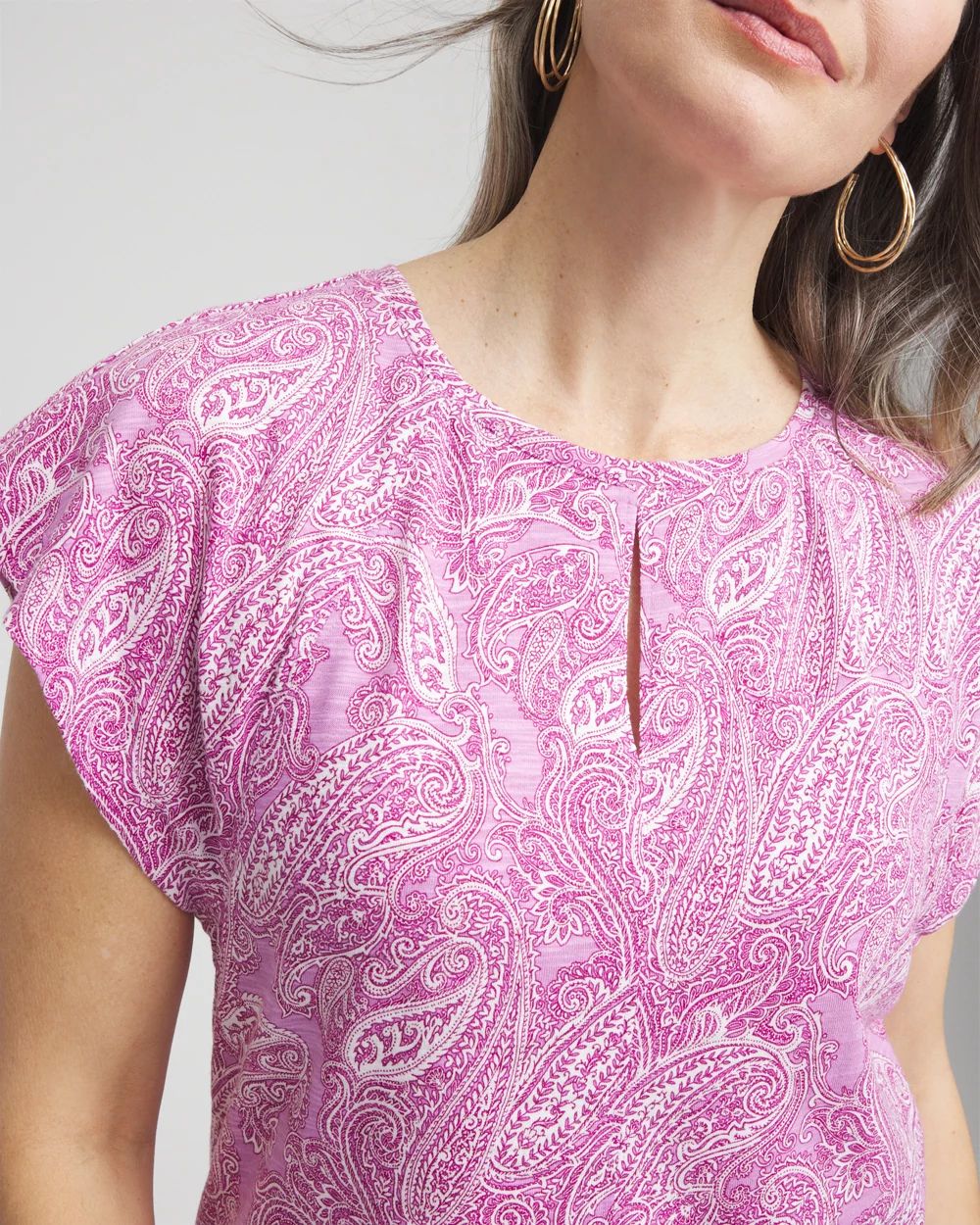 Paisley Slub Keyhole Neck Tee