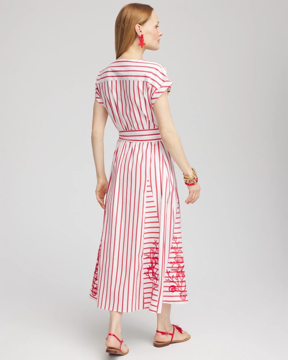 Petite Embroidered Godet Striped Maxi Dress