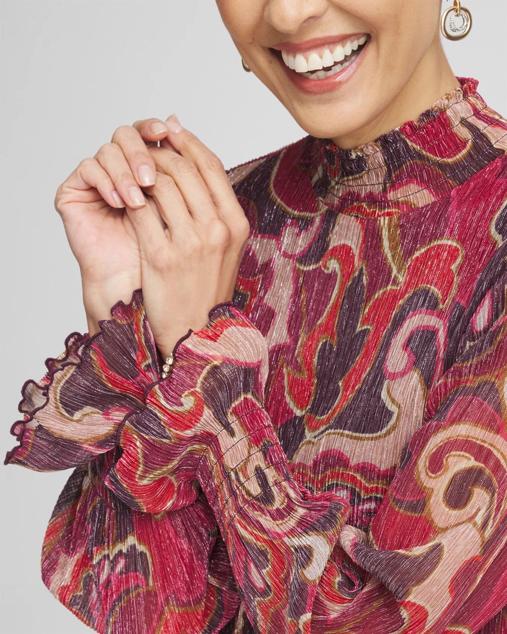 Crinkle Shine Mock-Neck Top