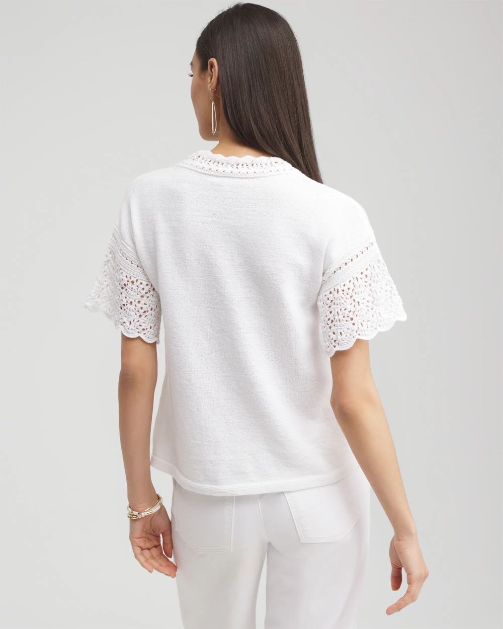 Pointelle Knit Pullover Sweater