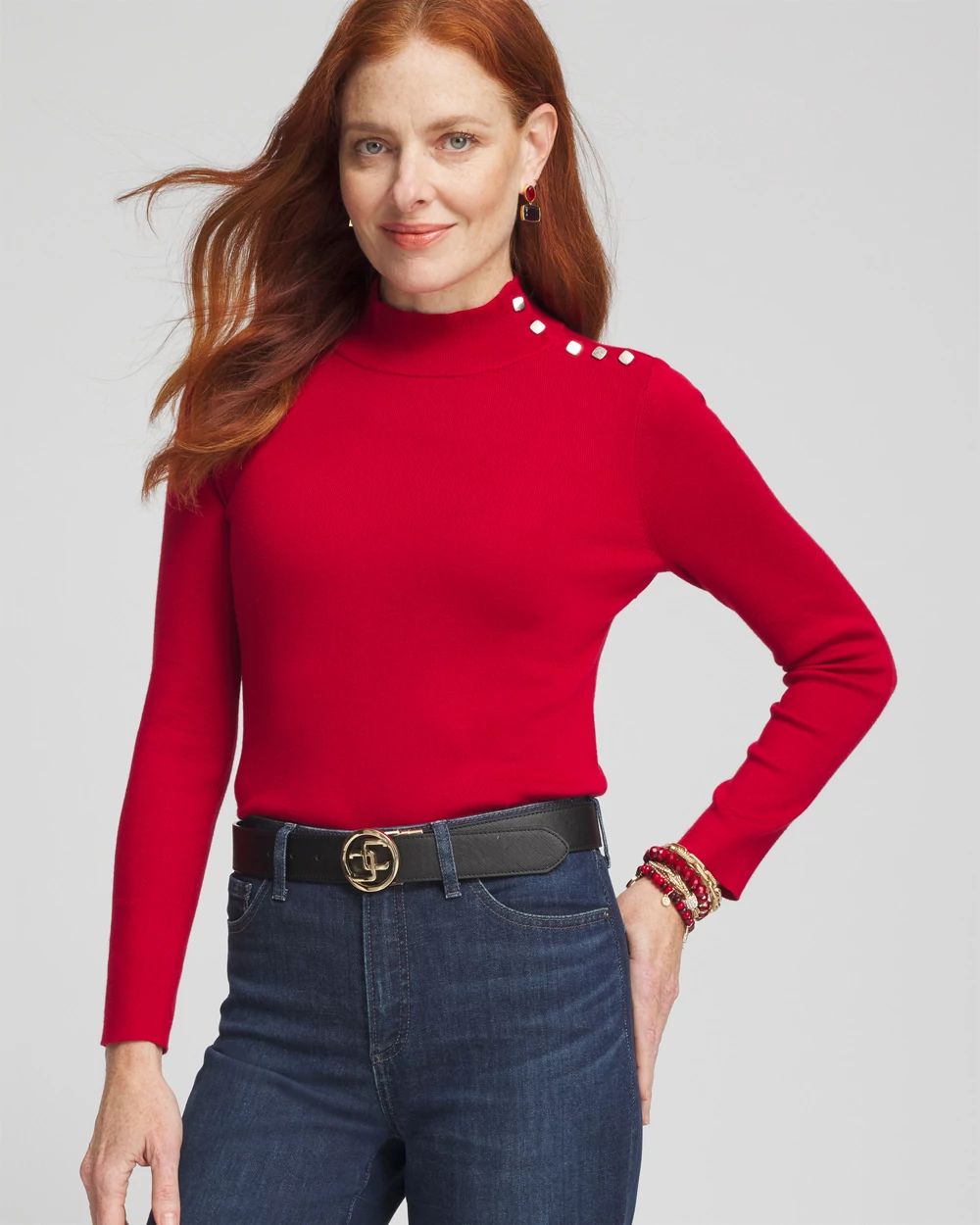 Ecovero™ Button Mock Neck Sweater