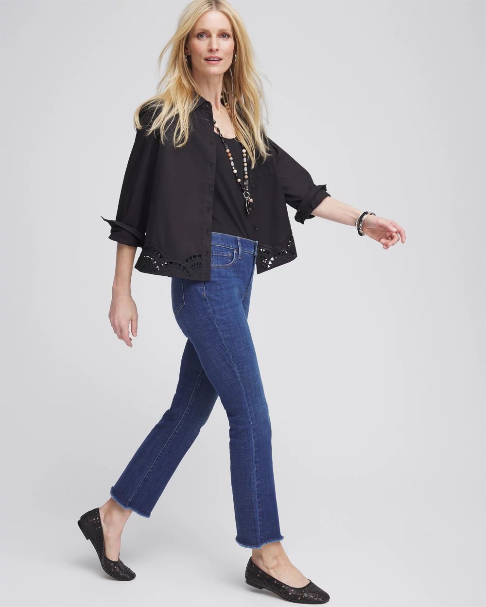 Poplin Embroidered-Hem Shirt
