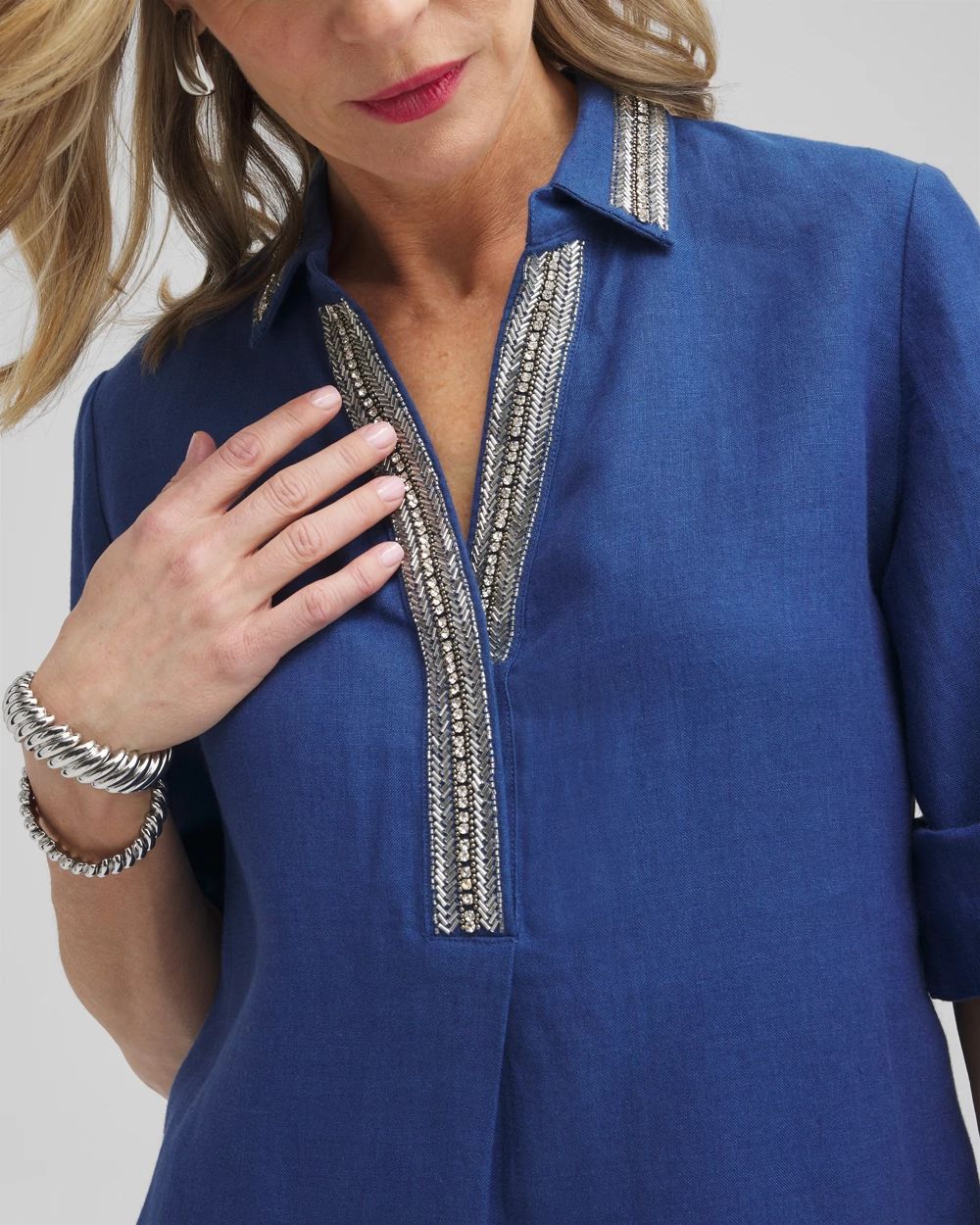 Linen Embellished Shirt Dress