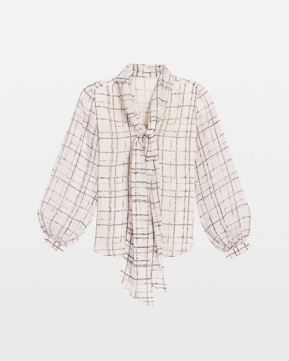 Plaid Tie Bow Blouse