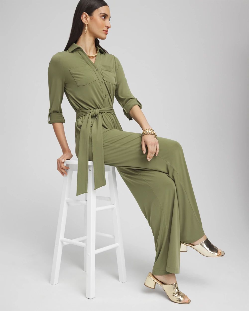 Petite Belted Jersey Maxi Jumpsuit