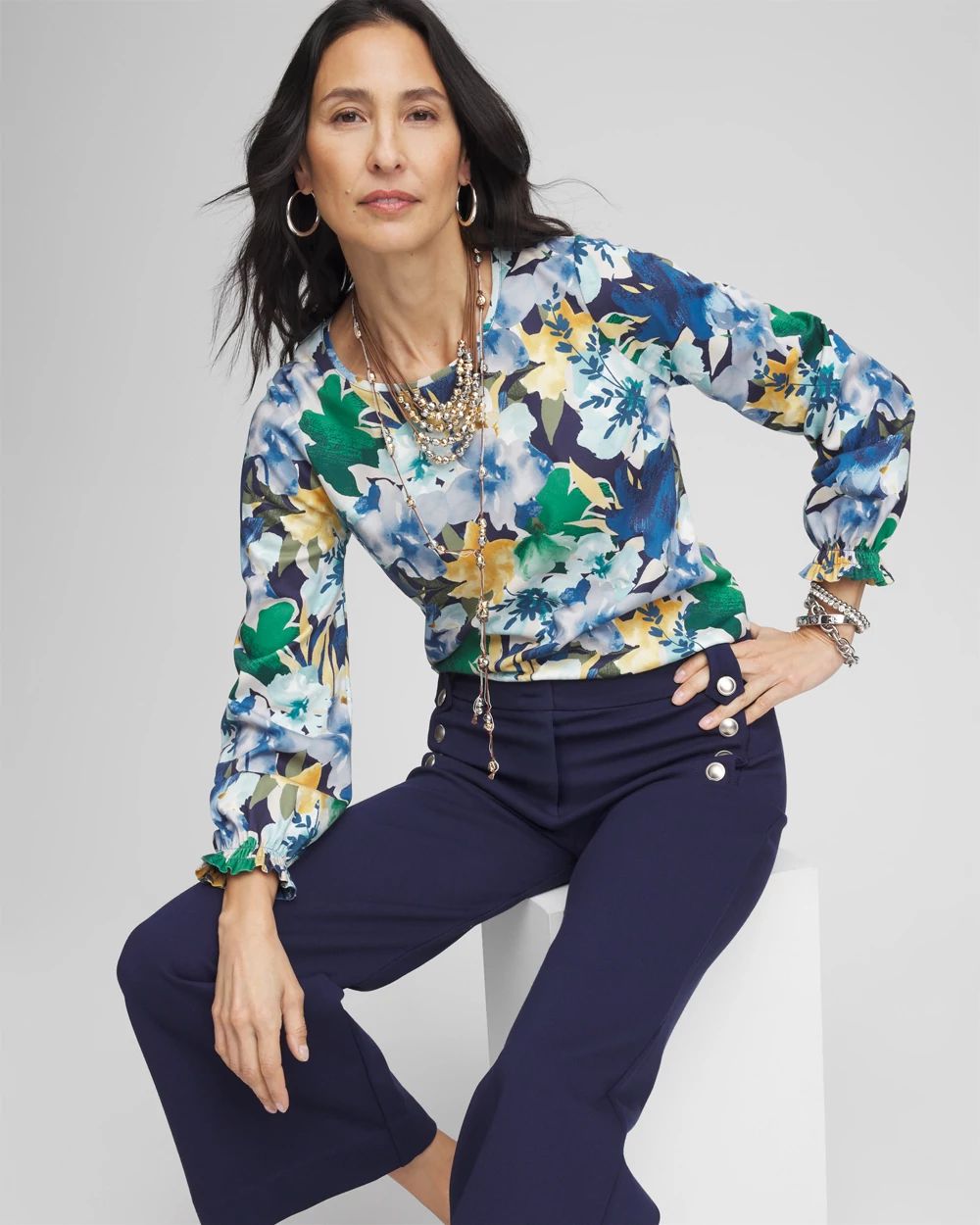 Floral Ruffle Trim Top