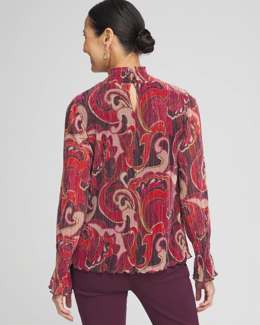 Crinkle Shine Mock-Neck Top