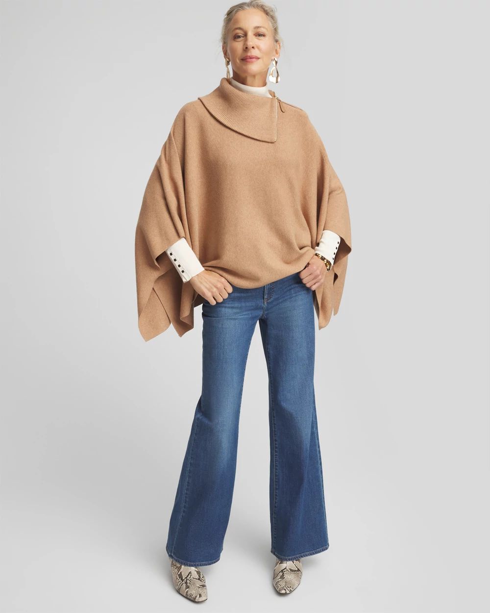 Split Neck Sweater Poncho