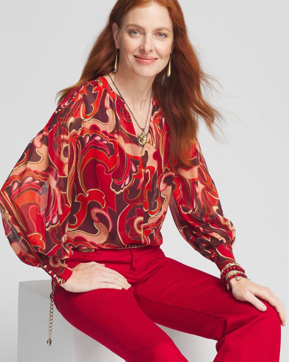 Priya Swirl Pintuck-Sleeve Blouse