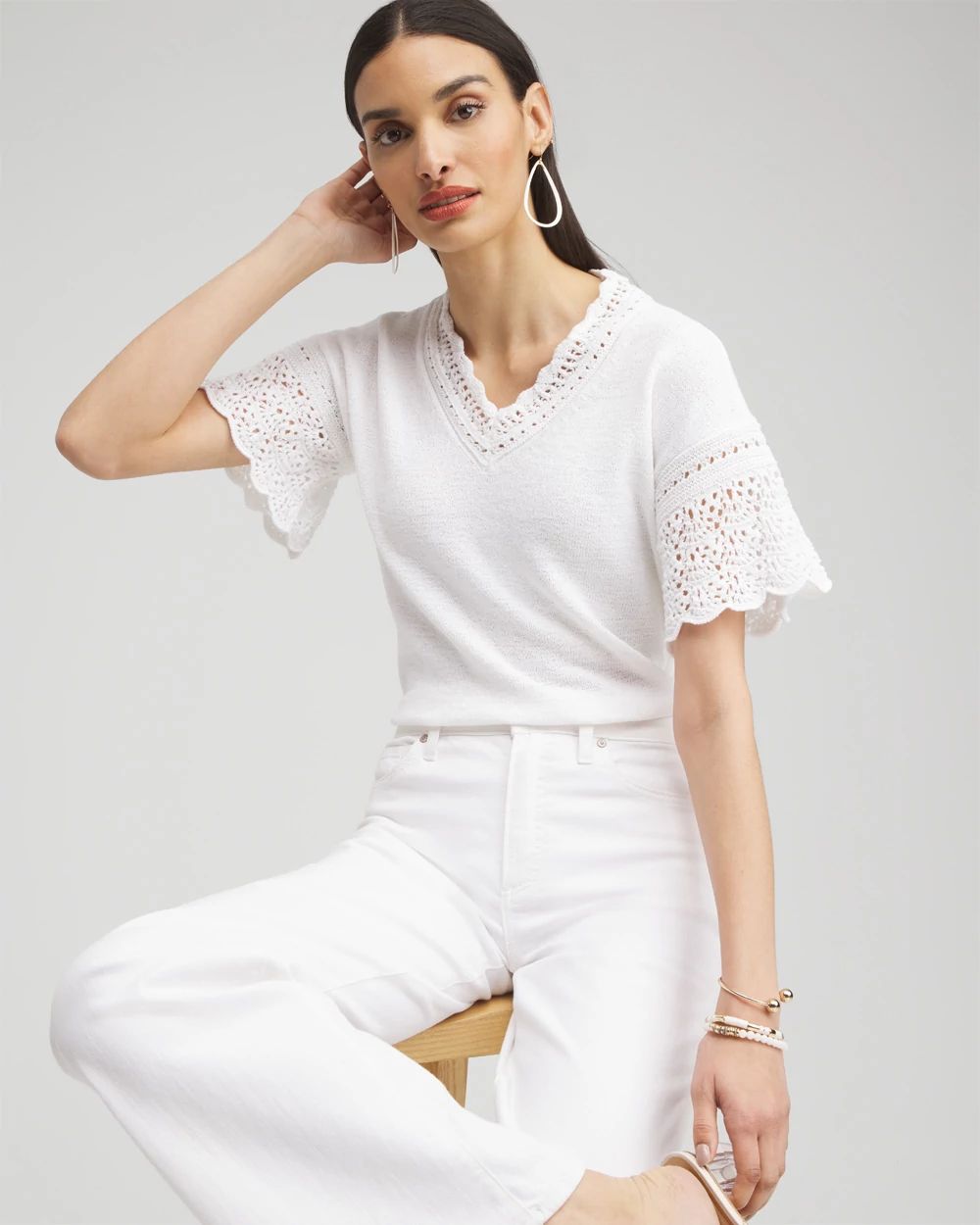 Pointelle Knit Pullover Sweater