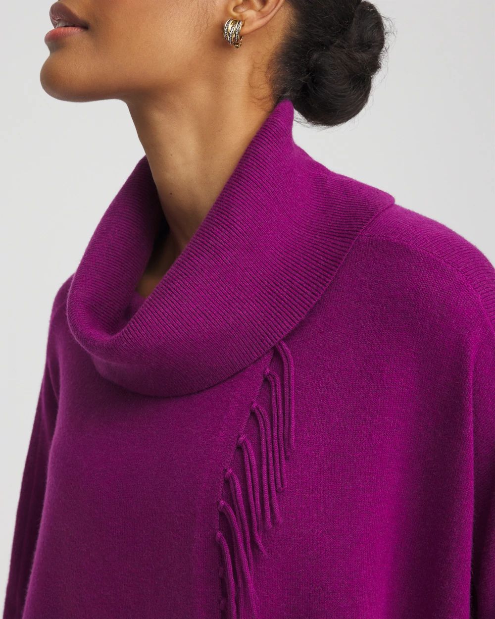 Cowl Neck Fringe Cashmere Blend Poncho