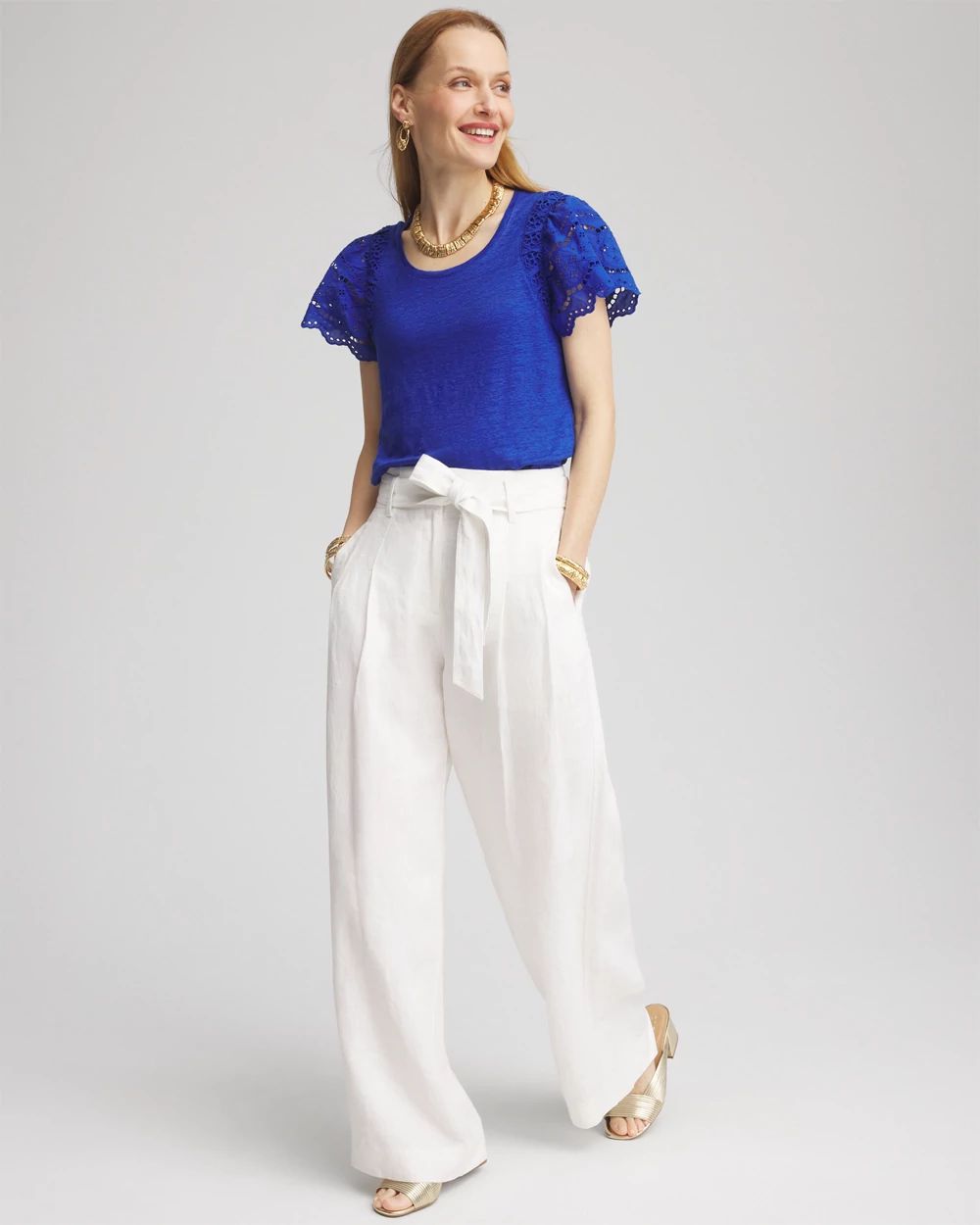 Linen Embroidered Lace Tee
