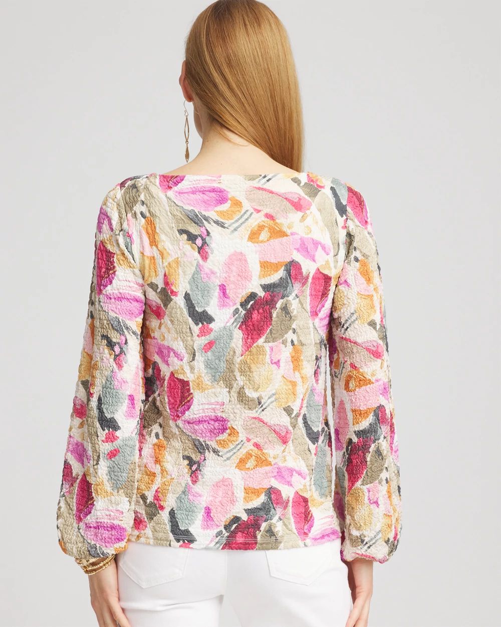 Jacquard Smocked Boatneck Top