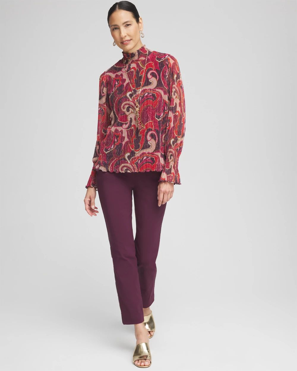 Crinkle Shine Mock-Neck Top