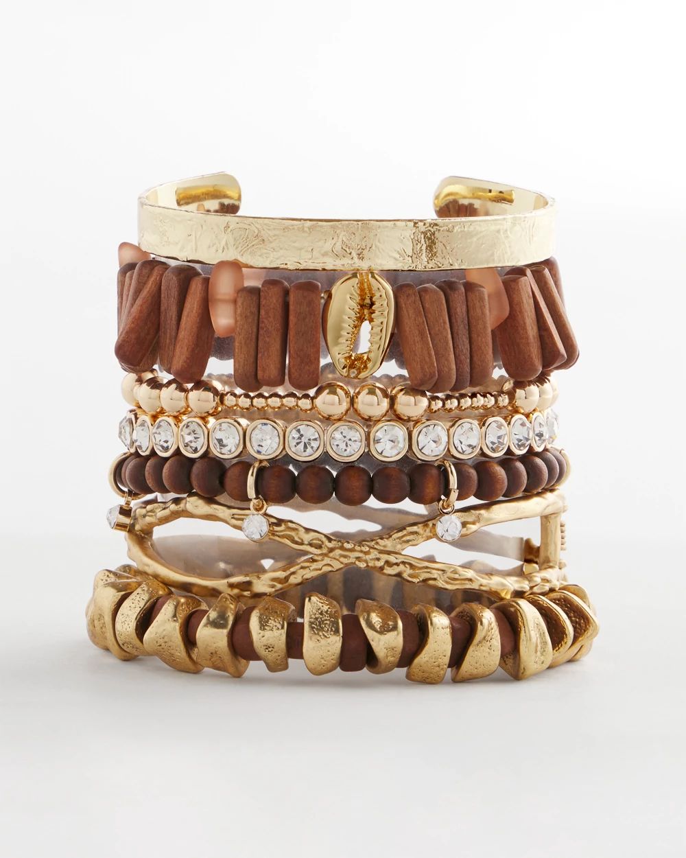 Wood Bead & Cubic Zirconia Stretch Bracelet