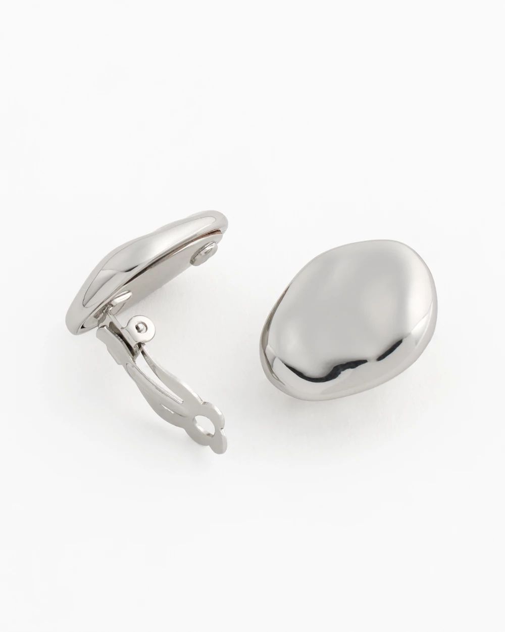 Silver-Tone Pebble Clip-On Stud Earrings