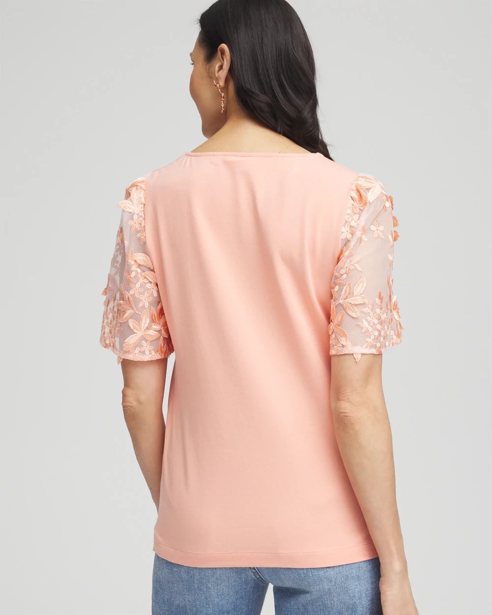 Floral Sleeved Square-Neck Tee
