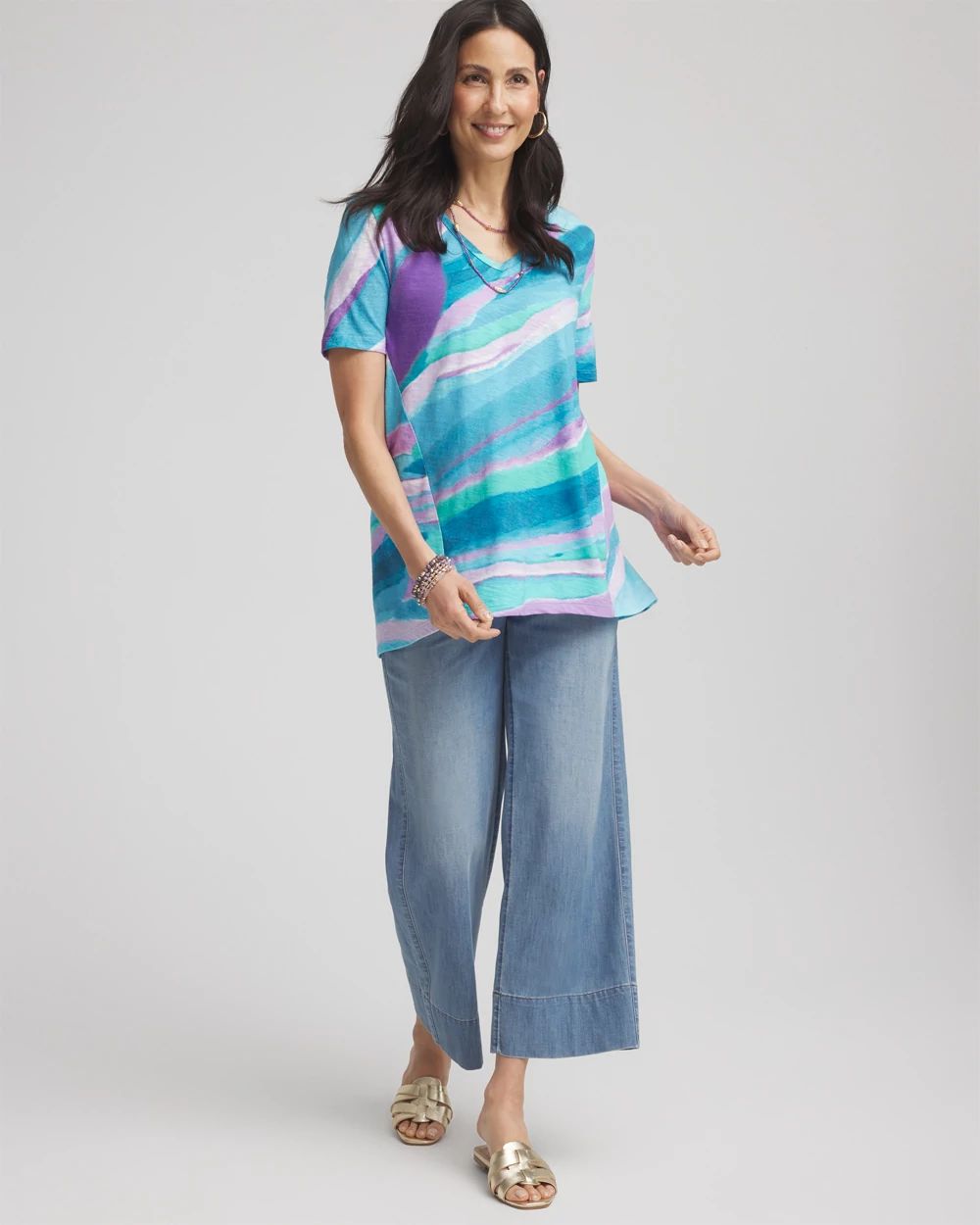 Sea Print Short Sleeve Forward-Seam Tee