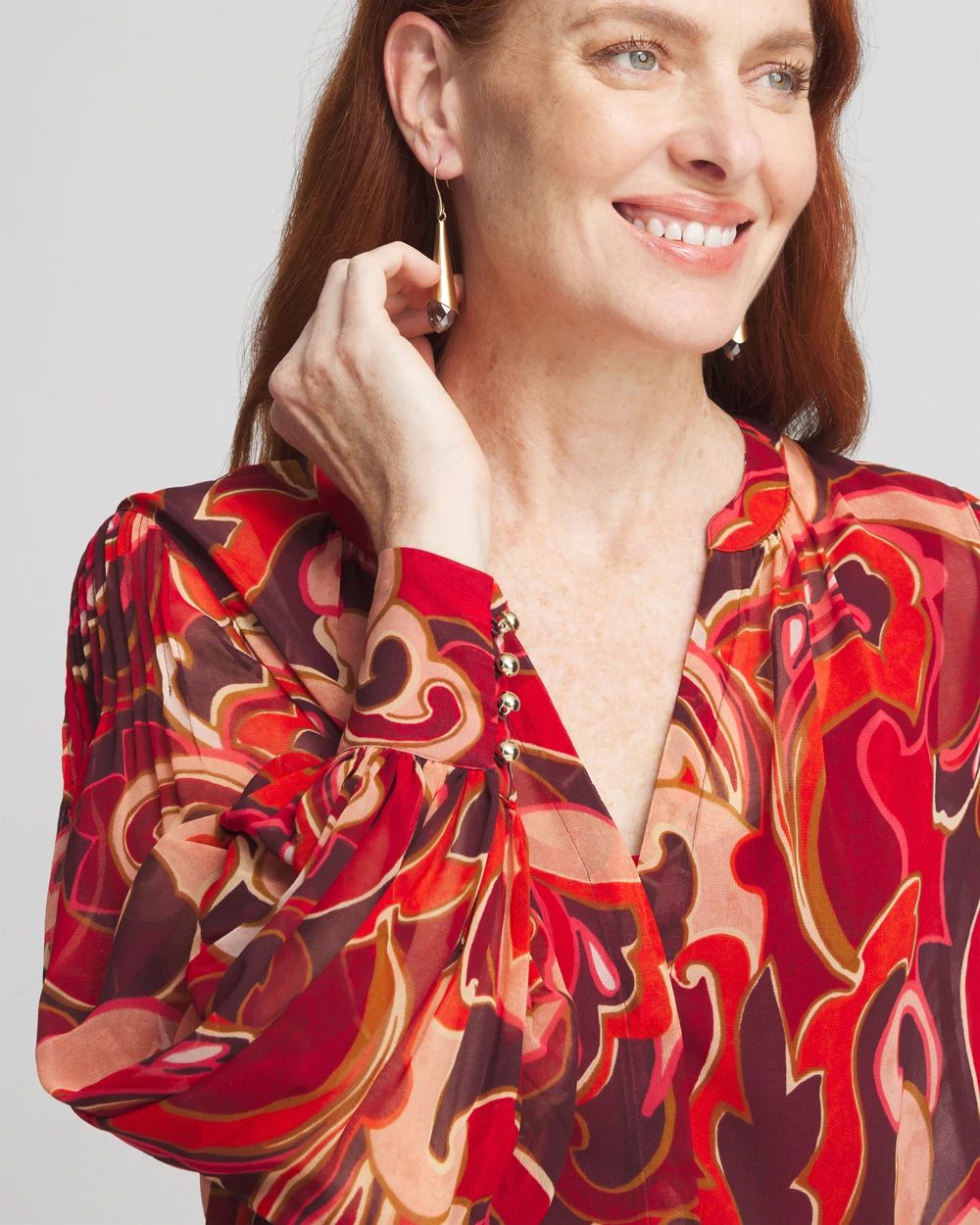 Priya Swirl Pintuck-Sleeve Blouse