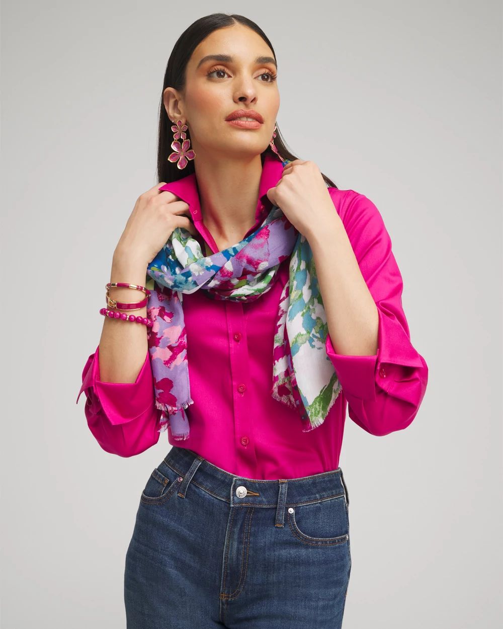 Mixed Floral Print Oblong Scarf