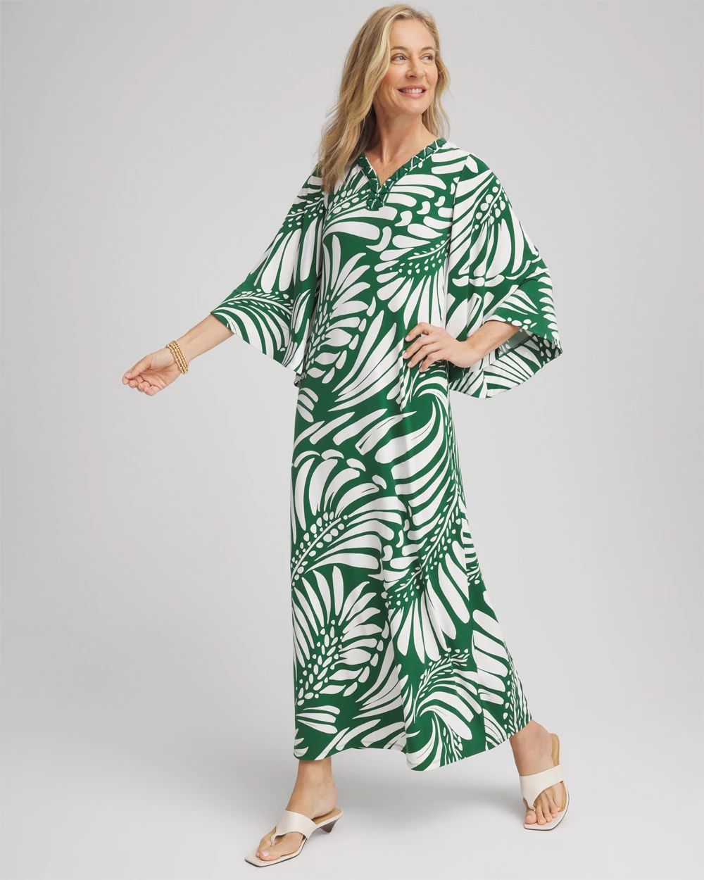 Palm-Front-Motif Beaded Knit Maxi Dress