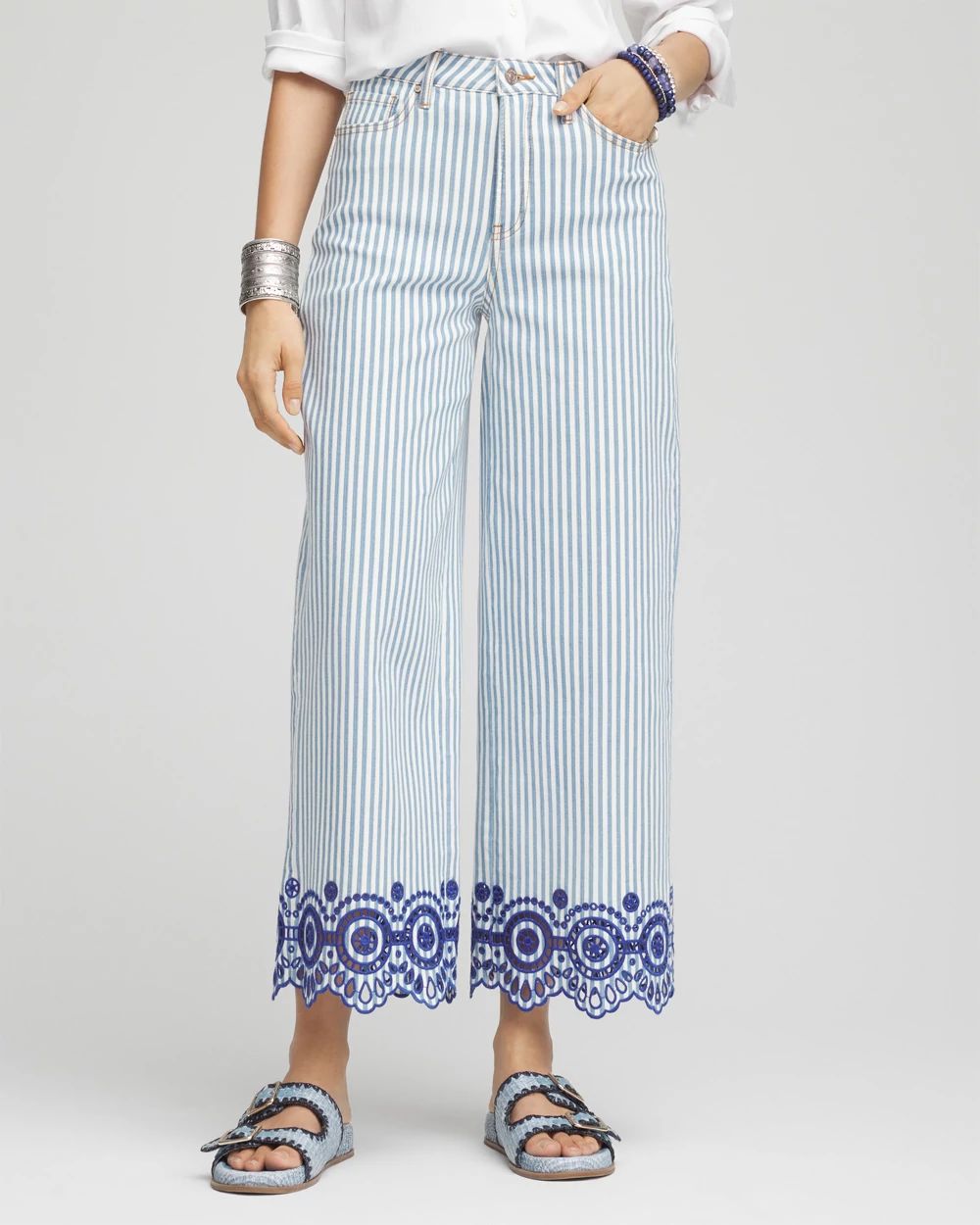 Petite Eyelet High-Rise Wide Cropped Jeans