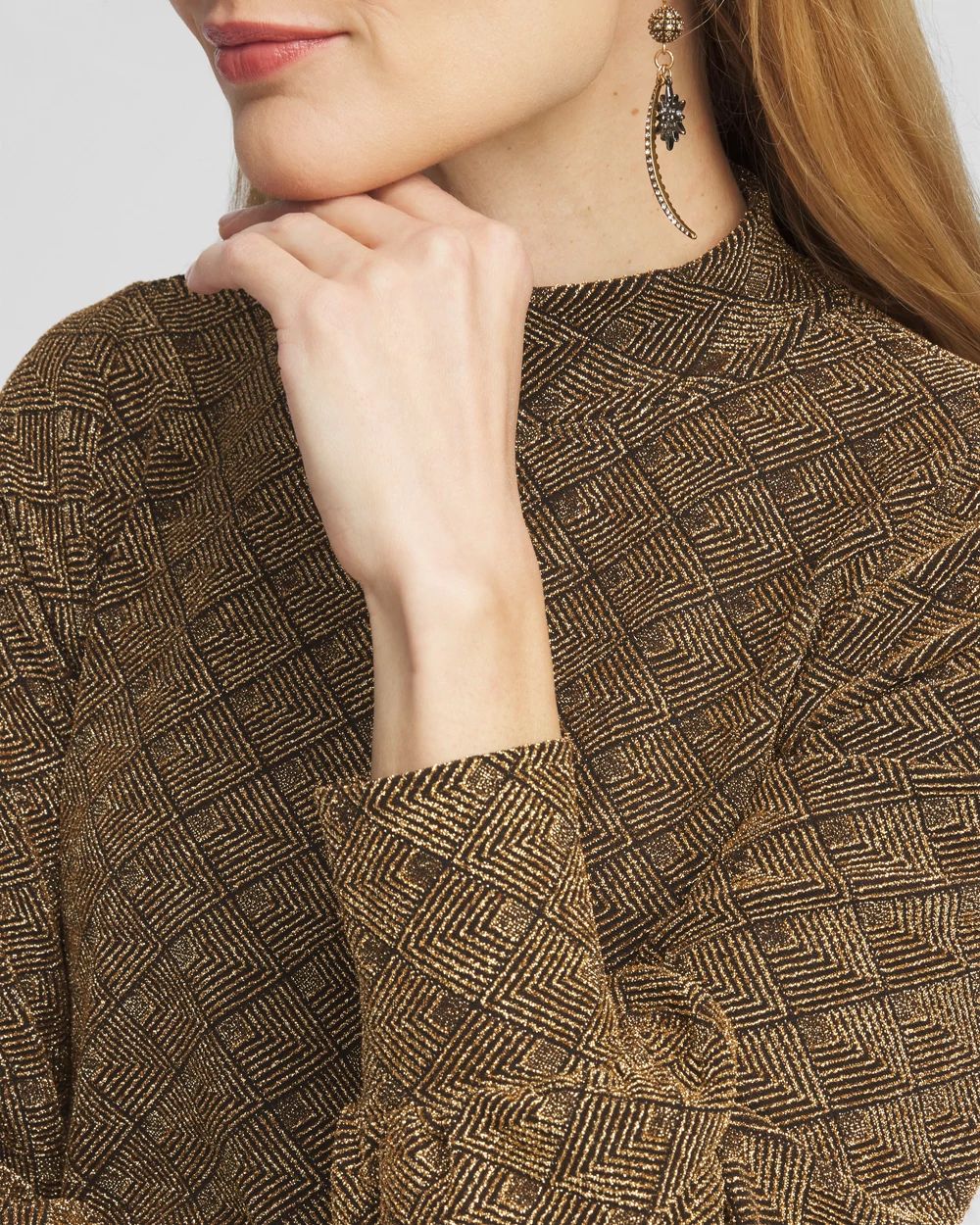 Textured Gold Mock-Neck Top