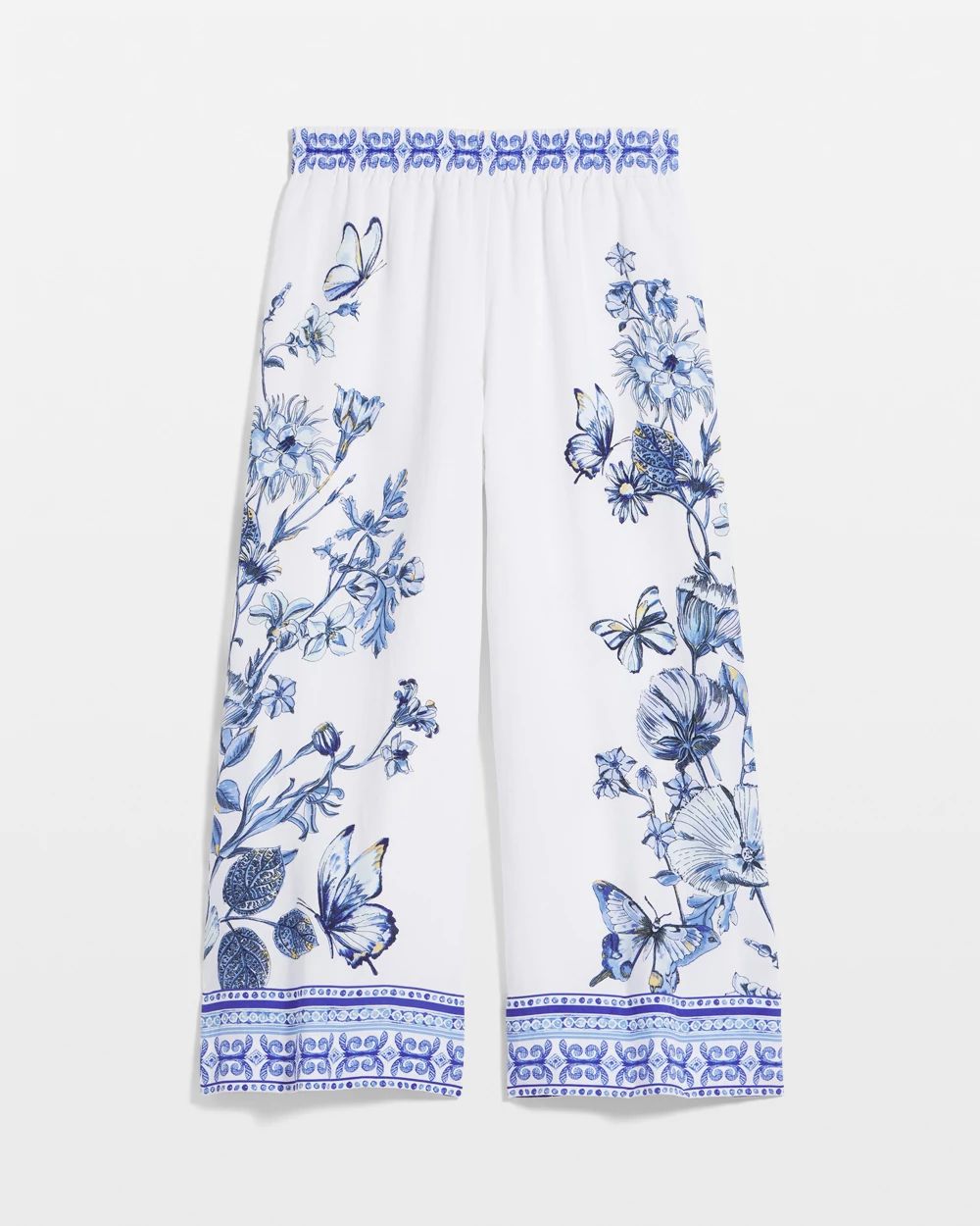 Butterfly Pull-On Linen Cropped Pants