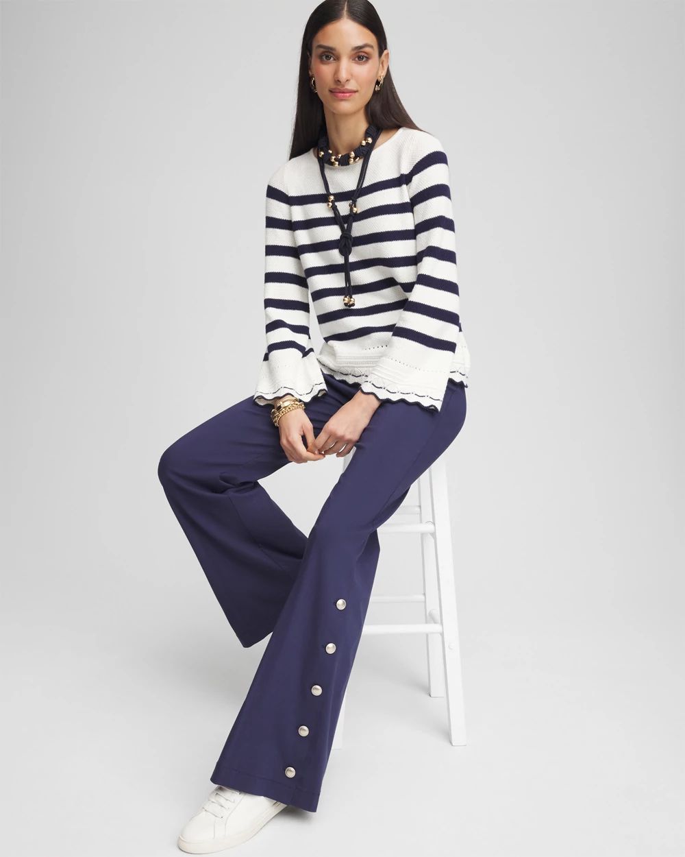 Striped Eyelet Pointelle Pullover
