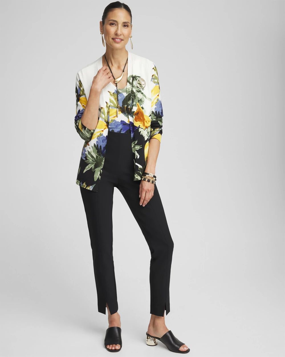 Bi-Stretch Front Seam Slit Ankle Pants