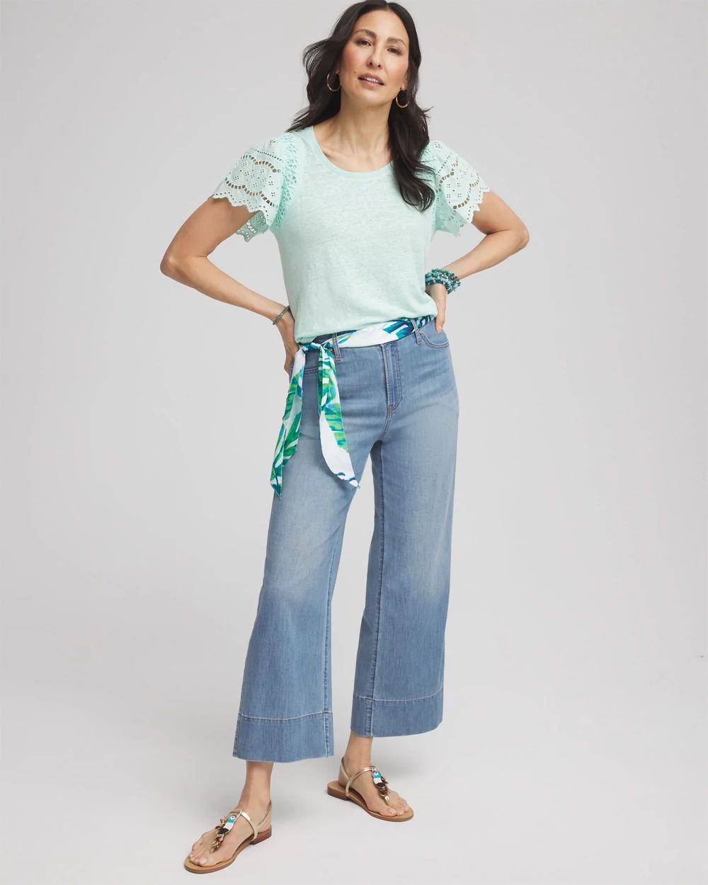 Linen Embroidered Lace Tee