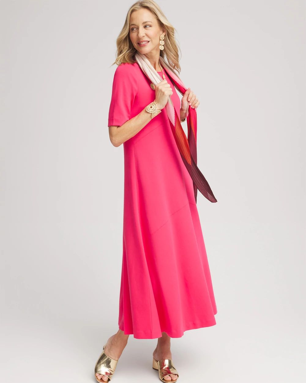 Elbow-Sleeved Maxi Dress