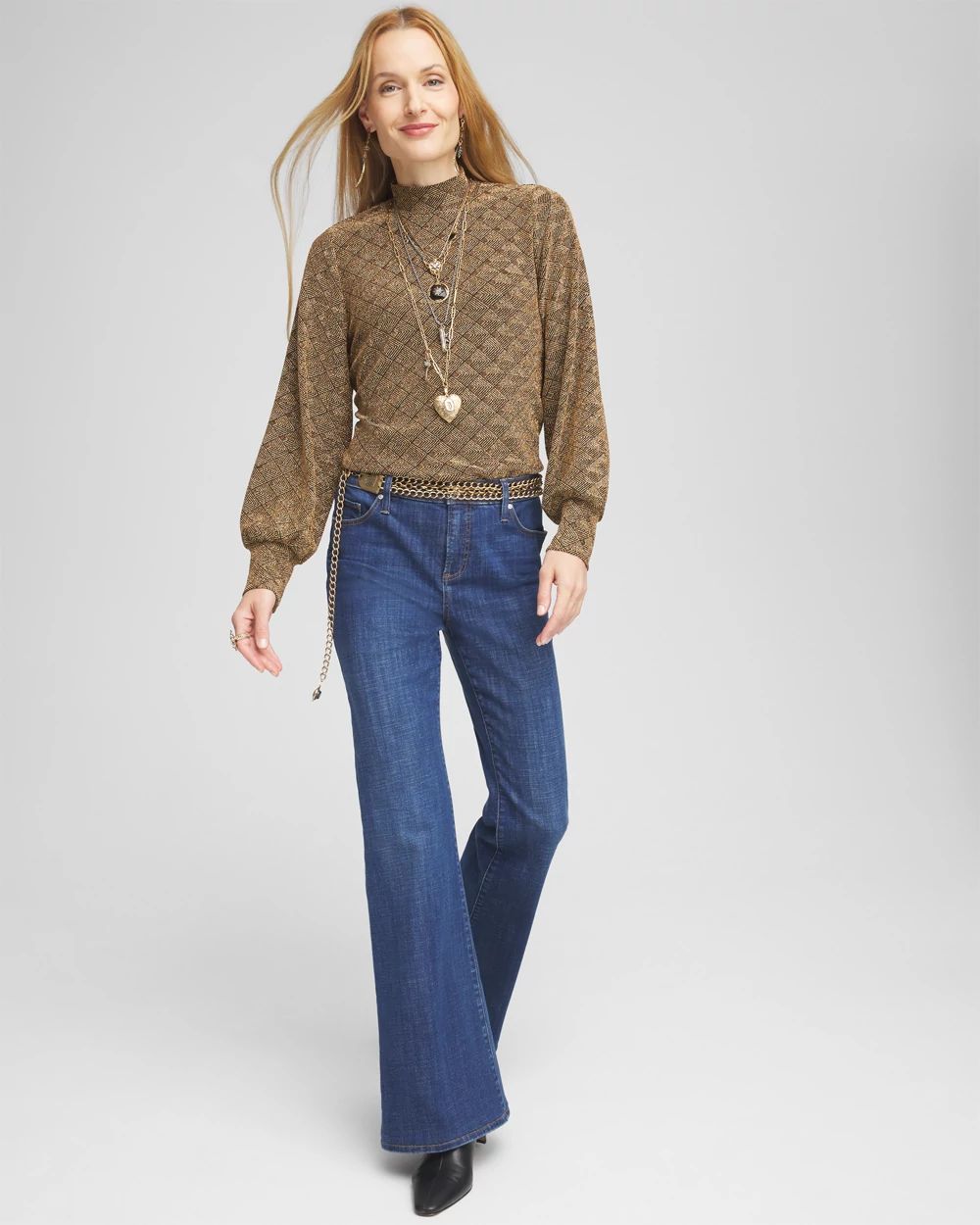 Textured Gold Mock-Neck Top
