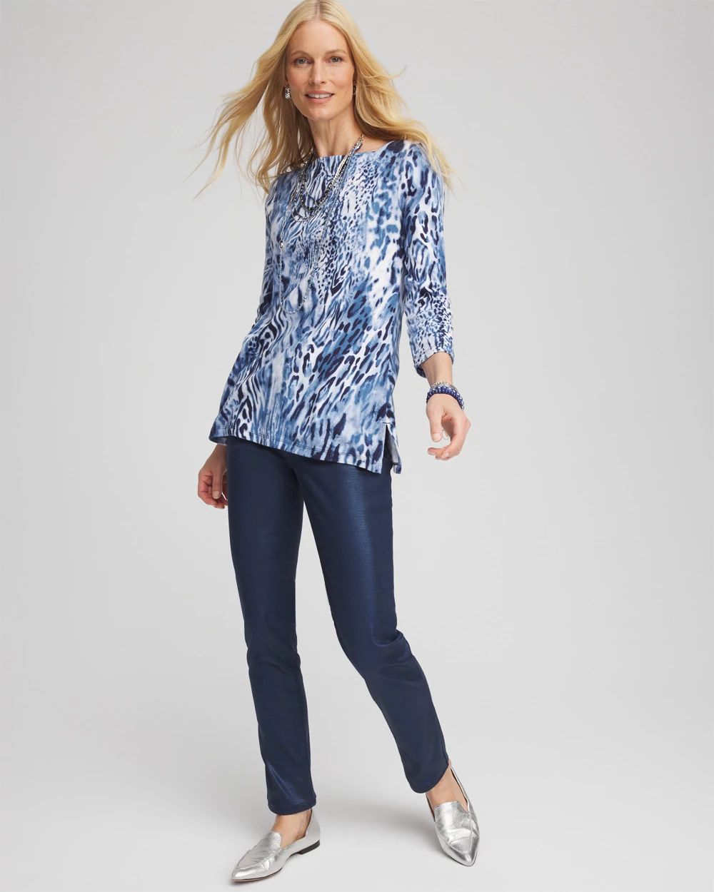 Girlfriend Coated Animal Print Jeans