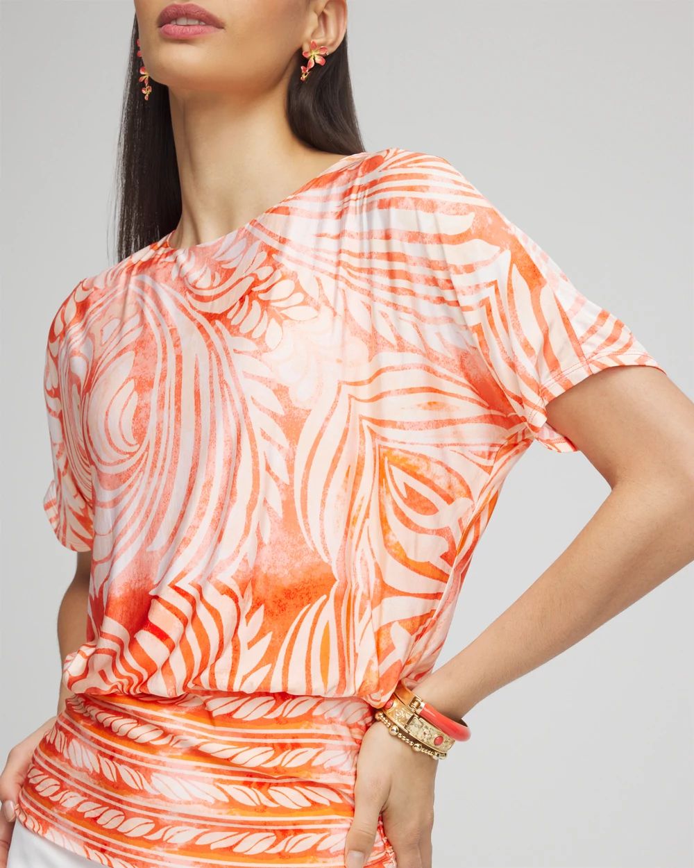 Touch of Cool™ Mesh Ruched Banded Hem Top