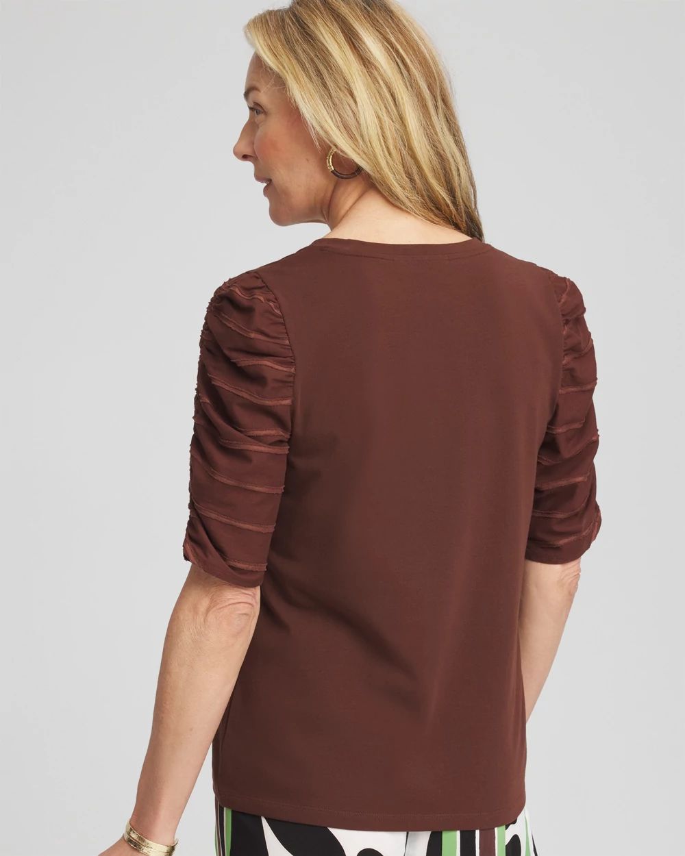 Cotton-Blend Ruched-Sleeve Top