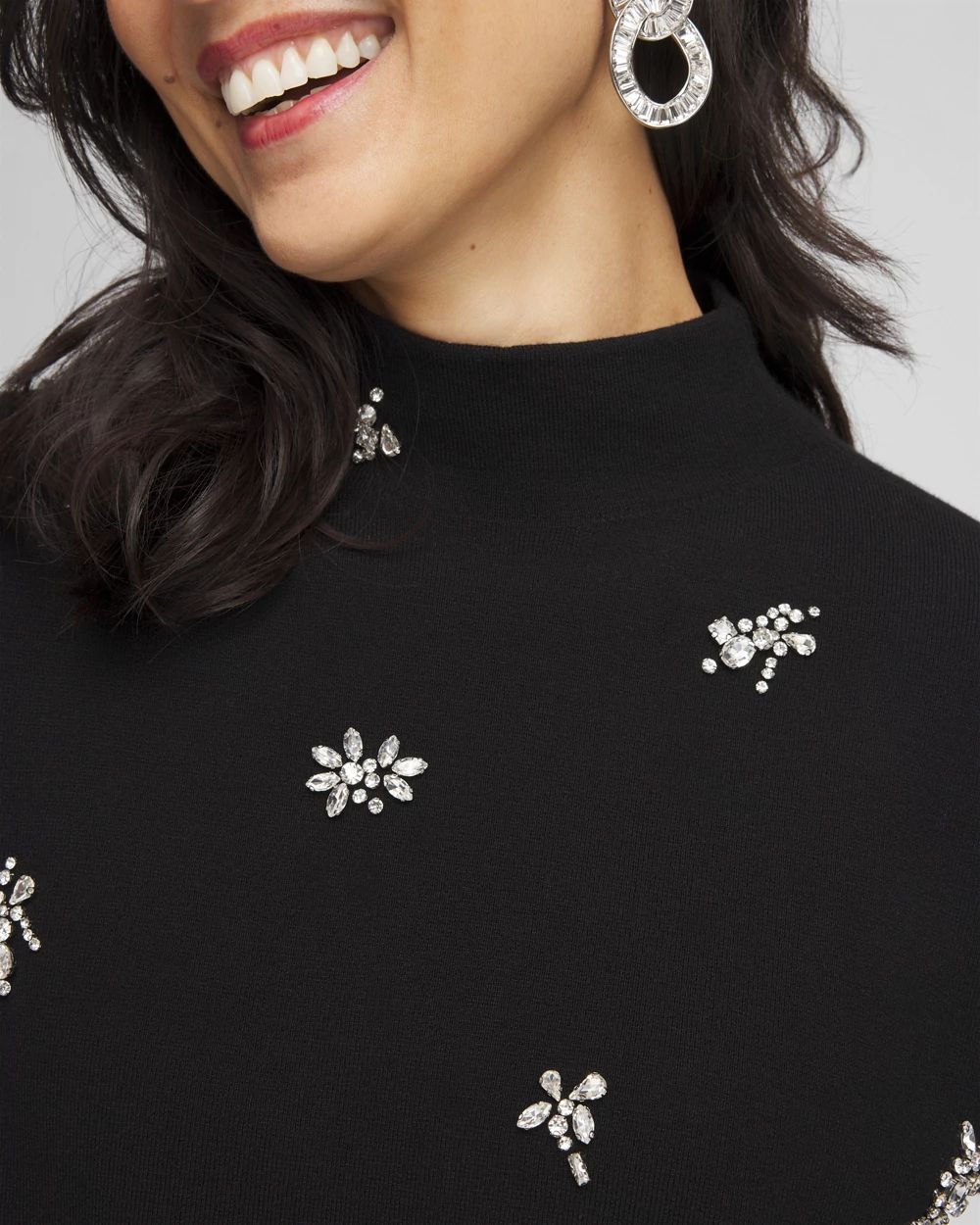 Embellished Mockneck Pullover Sweater