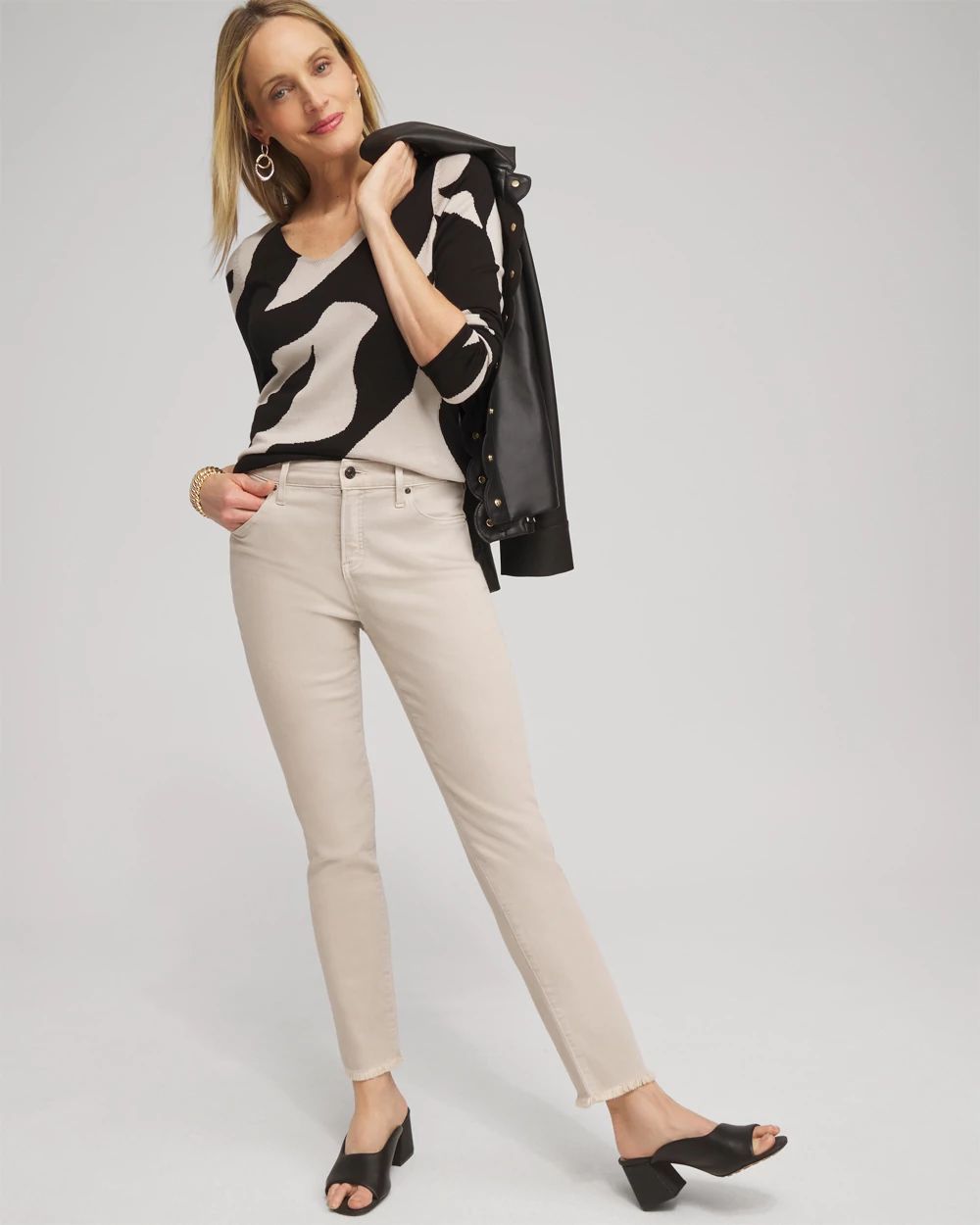 Girlfriend Fray Hem Ankle Jeans