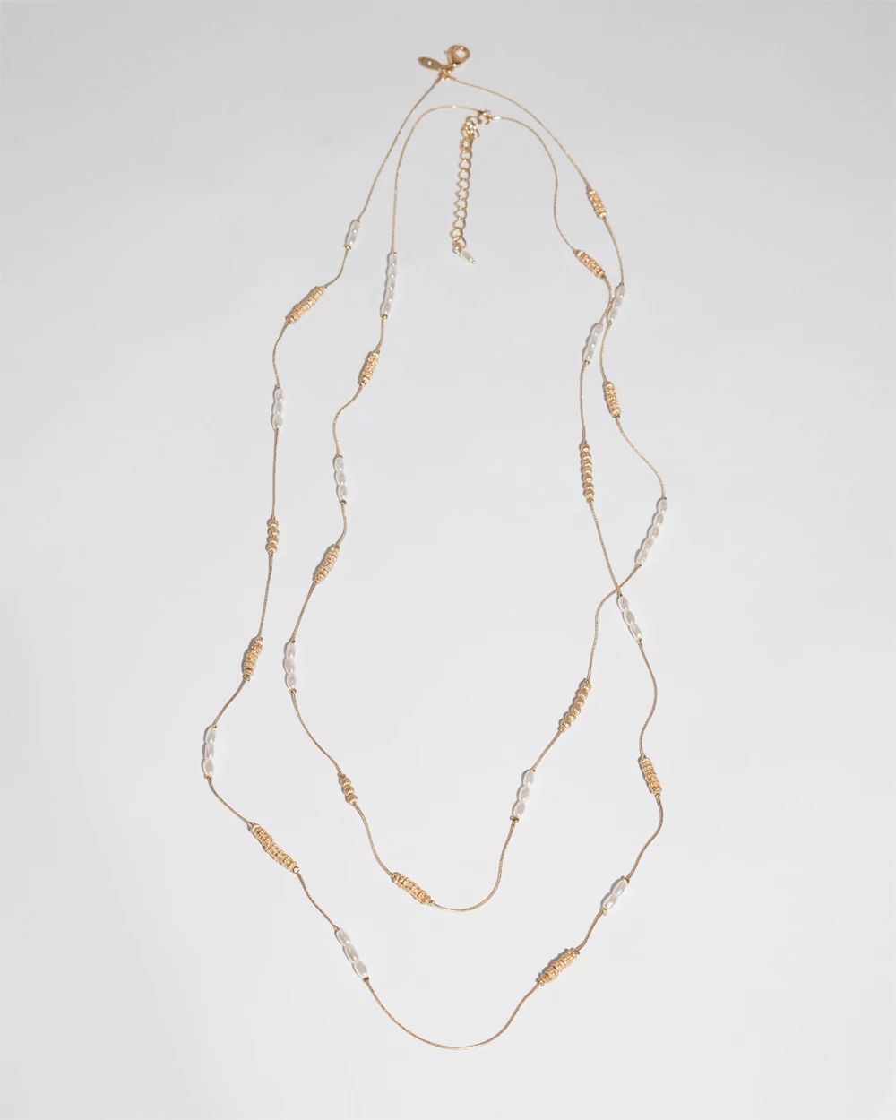 Long Faux-Pearl and Goldtone Double-Strand Necklace
