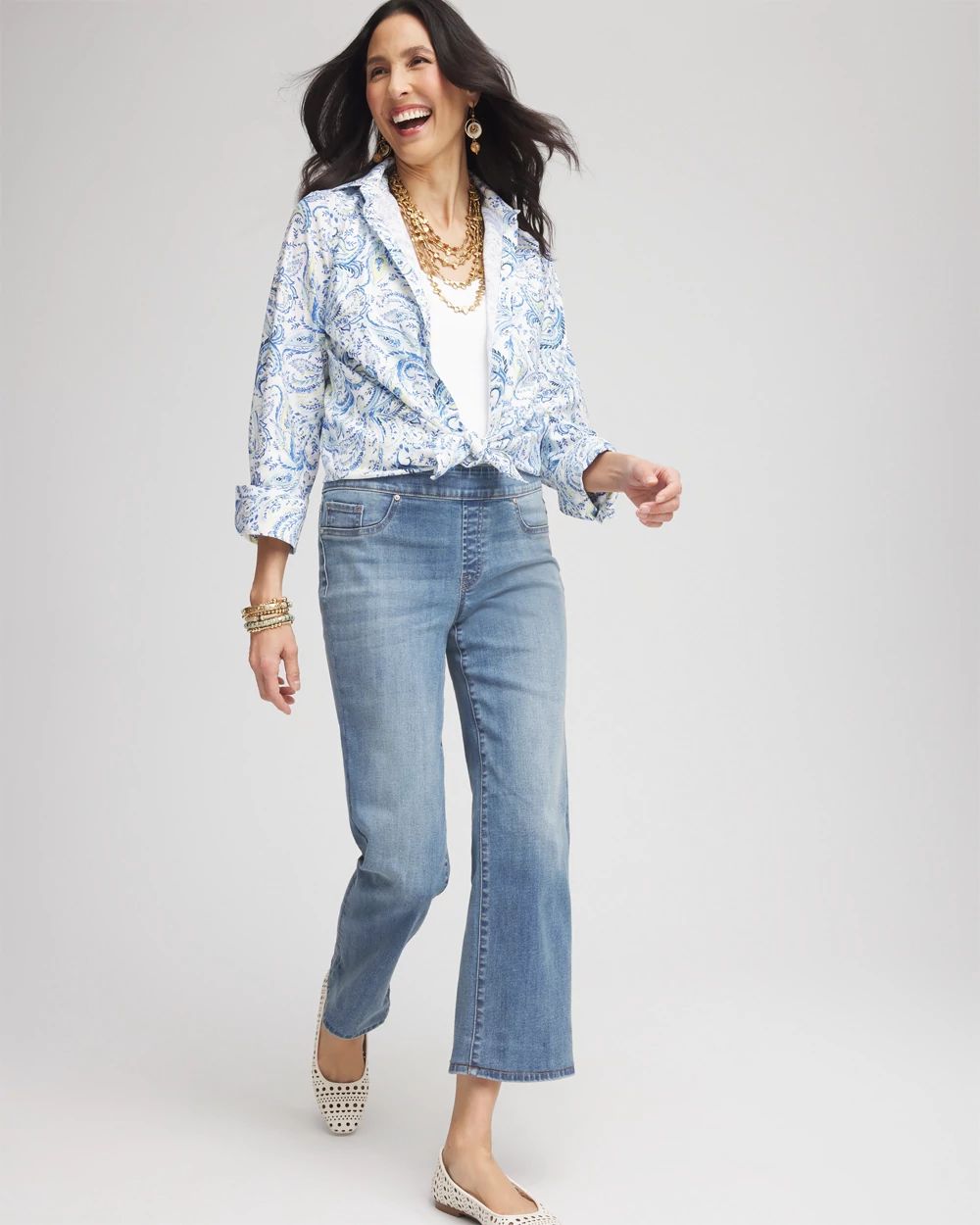 Pull-On Straight Cropped Jeans