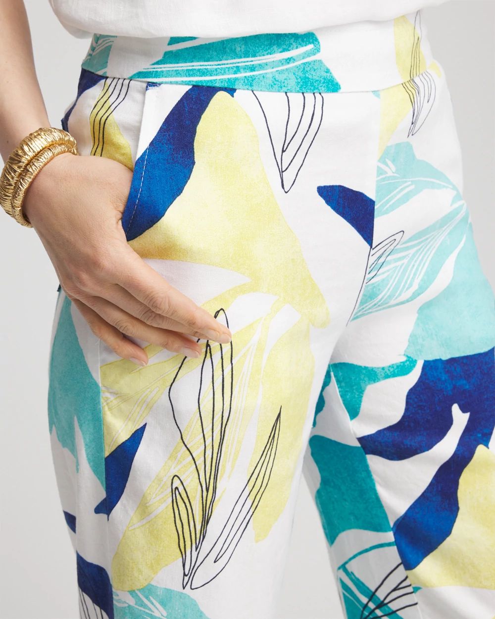 Petite Tropical Linen Stretch Relaxed Pants