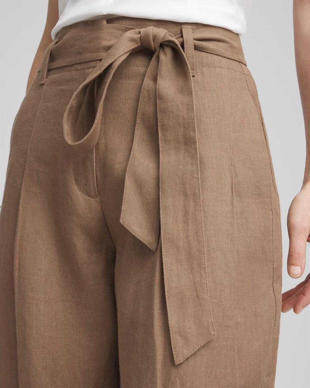 Belted Pleated Wide-Leg Linen Pants