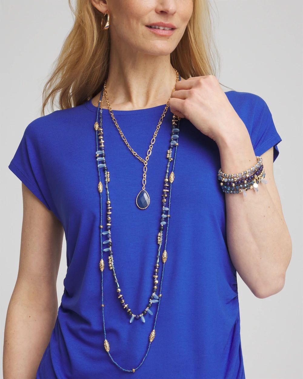 Blue Beaded Single Strand Necklace