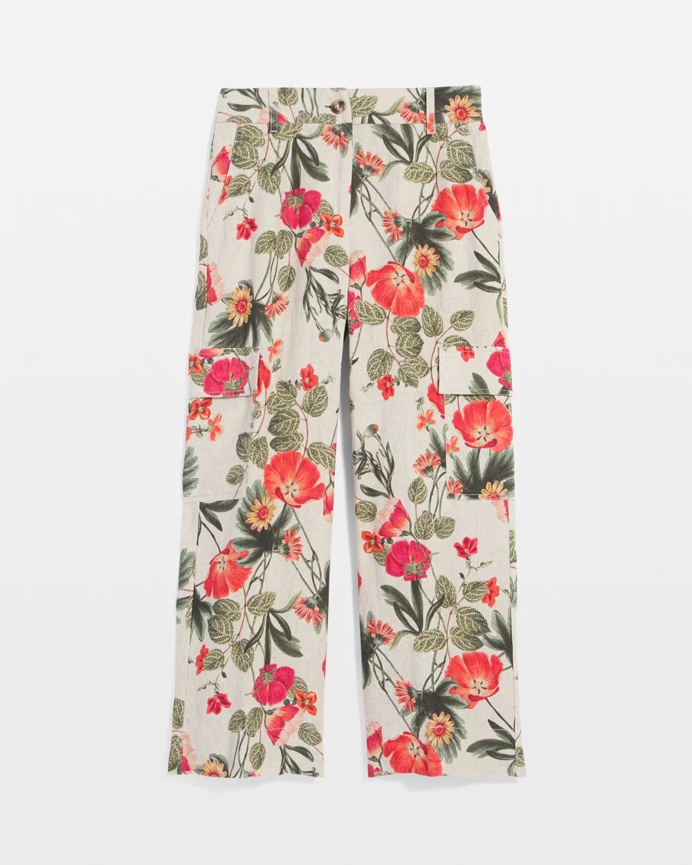 Linen Cargo Wide-Leg Pants