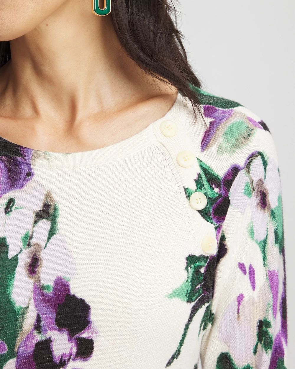 Floral Button Long Sleeve Pullover Sweater