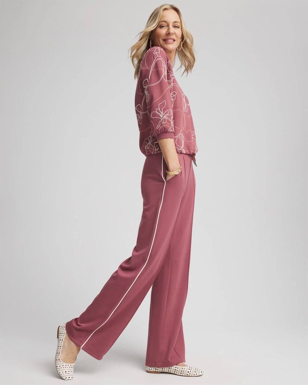 Petite Zenergy® Double-Knit Striped Wide Leg Pants