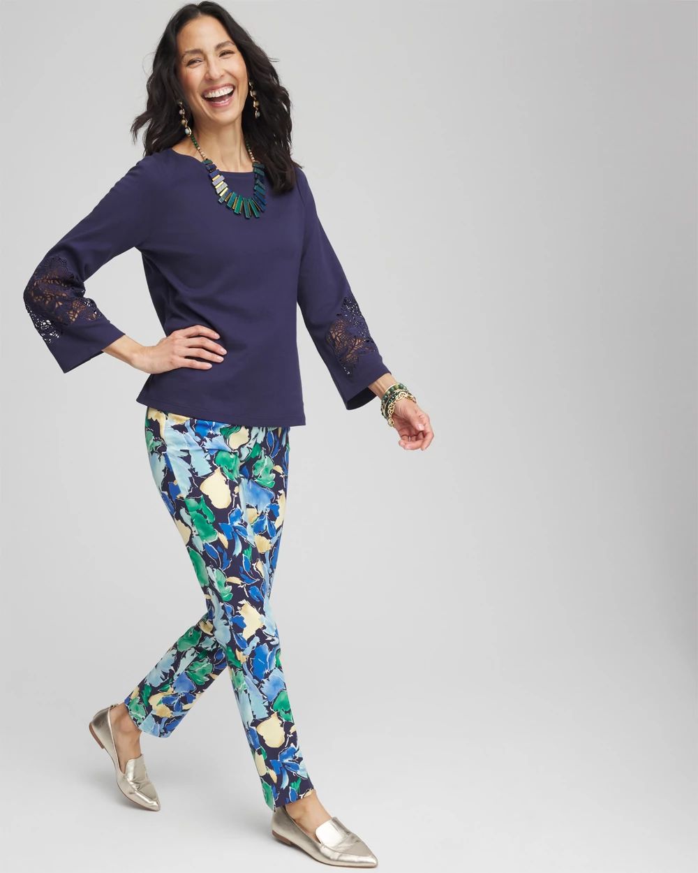 Brigitte™ Slub Floral Slim Ankle Pants