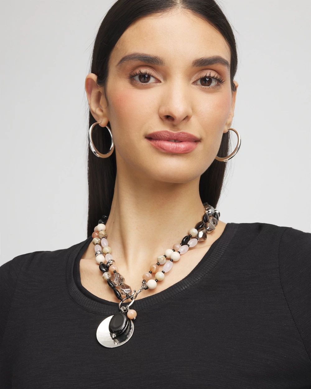 Silver Tone Beaded Charm Necklace