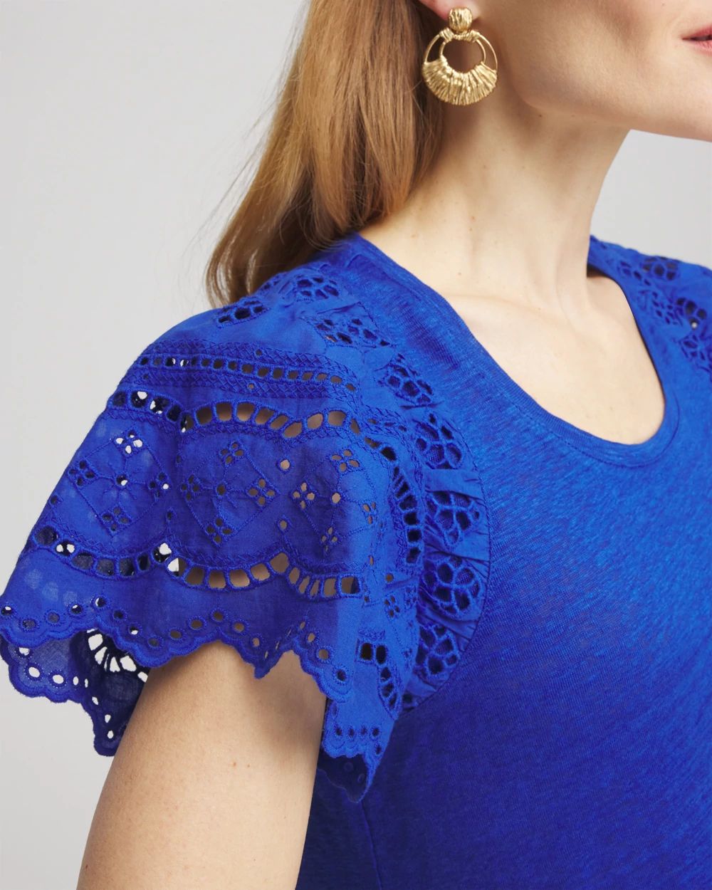 Linen Embroidered Lace Tee